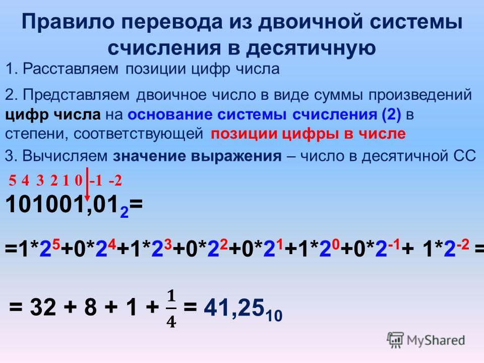 Как сделать перевод из двоичной системы счисления в десятичную Как сделать перевод из двоичной системы счисления в десятичную