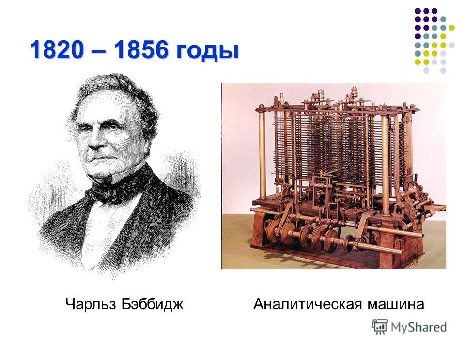 1820 – 1856 годы Чарльз Бэббидж Аналитическая машина