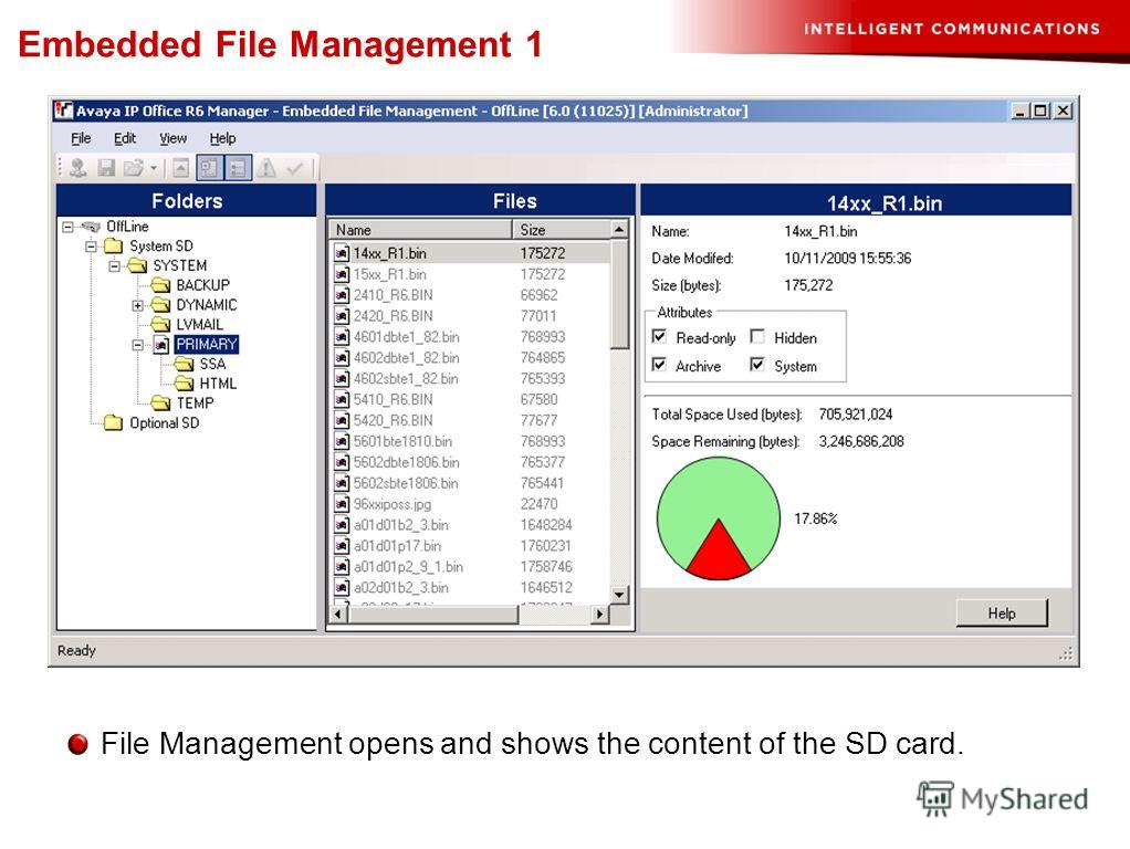 File Management opens and shows the content of the SD card. Embedded File Management 1