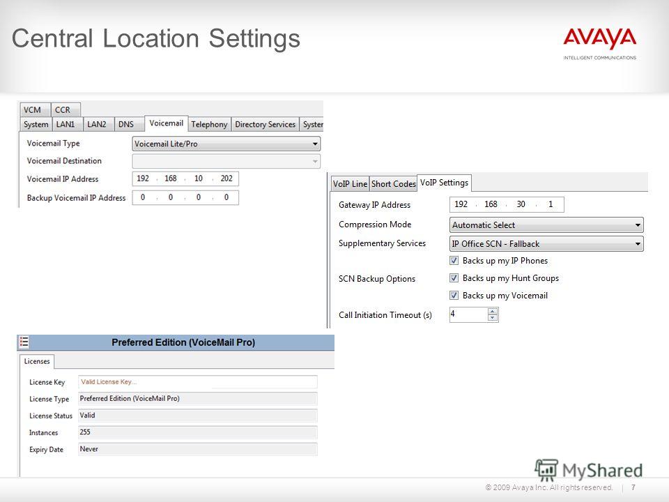 © 2009 Avaya Inc. All rights reserved. Central Location Settings 7