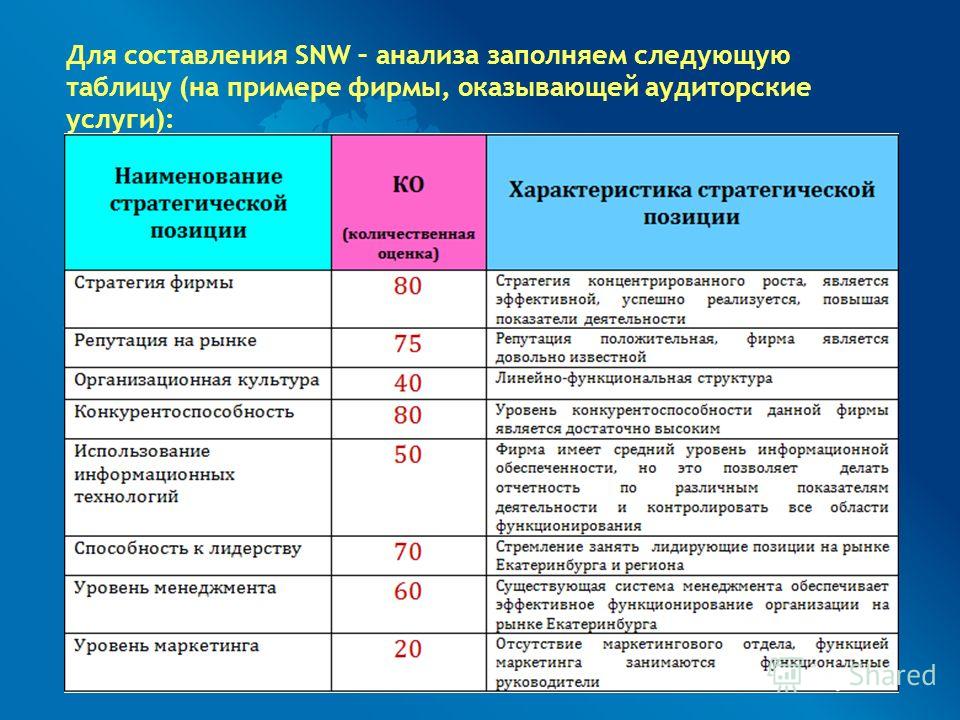 Snw анализ презентация
