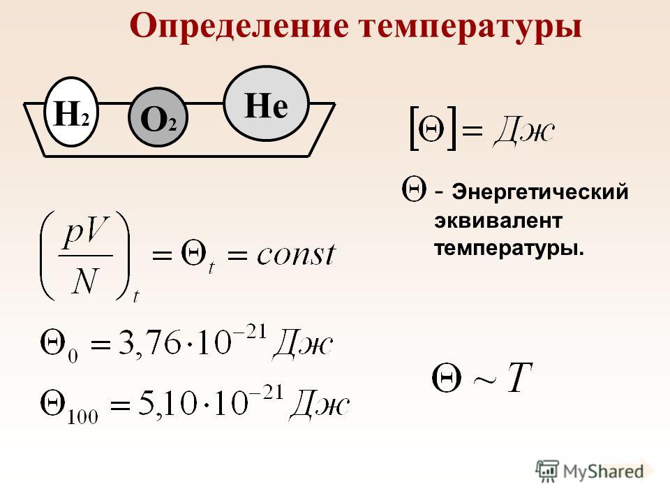 Определение температуры H2H2 O2O2 He - Энергетический эквивалент температуры.