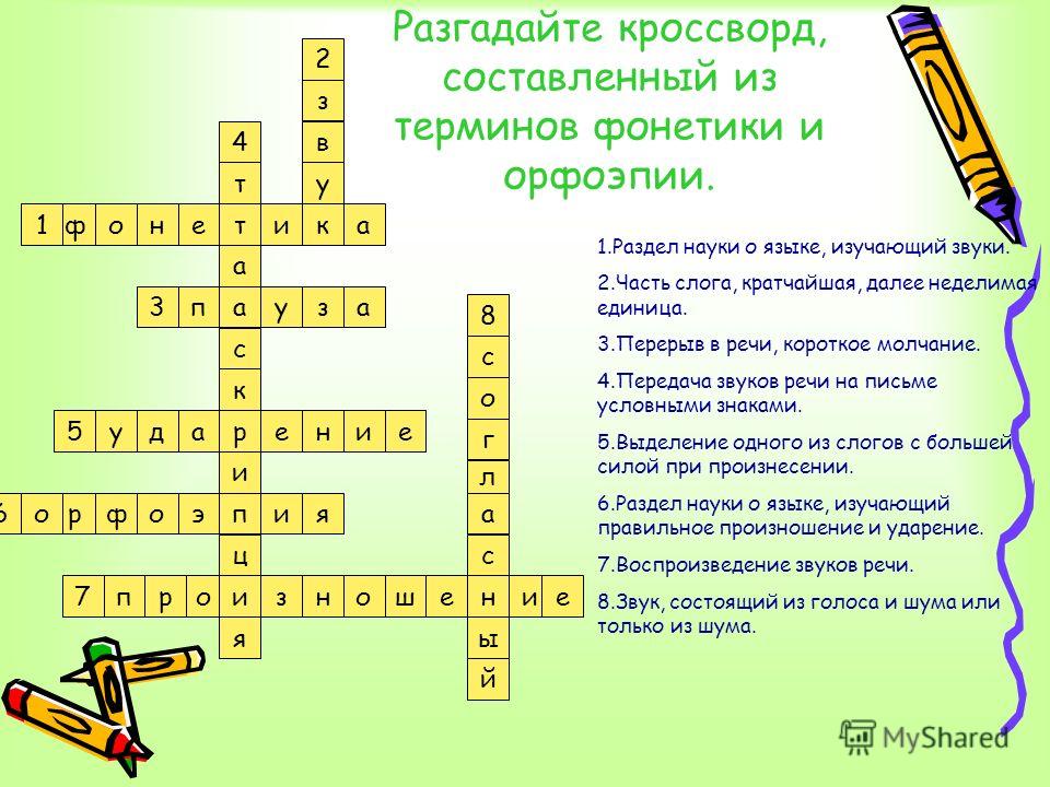 Кроссворд по русскому языку на тему орфоэпия 5 класс
