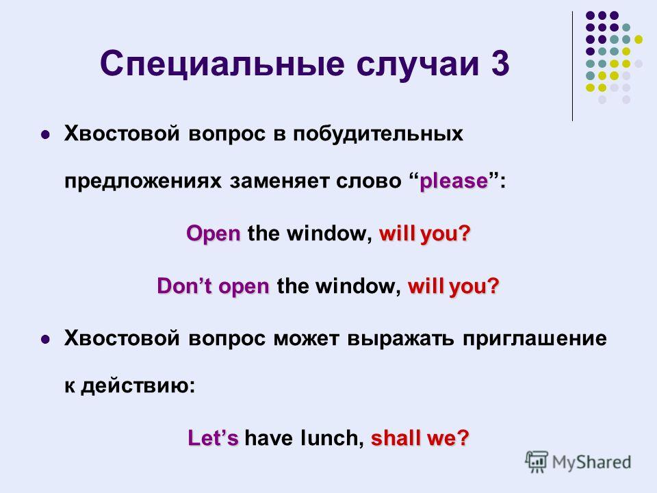 Схема разделительного вопроса в английском языке