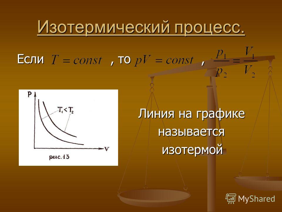 Изотермический процесс. Если, то, Линия на графике Линия на графике называется называется изотермой изотермой