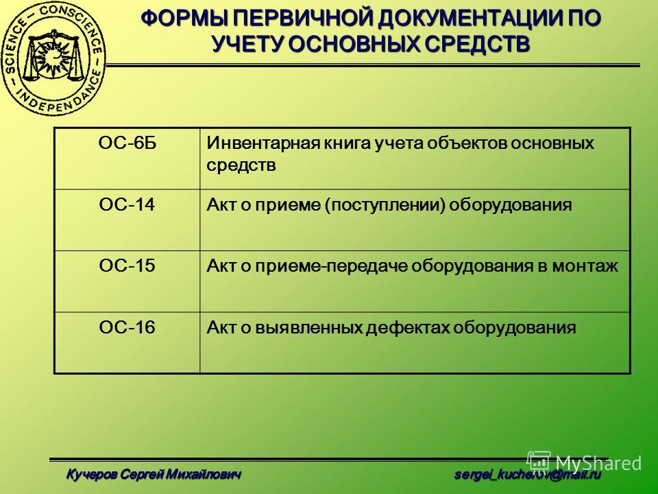 Первичная документация основных средств подумал