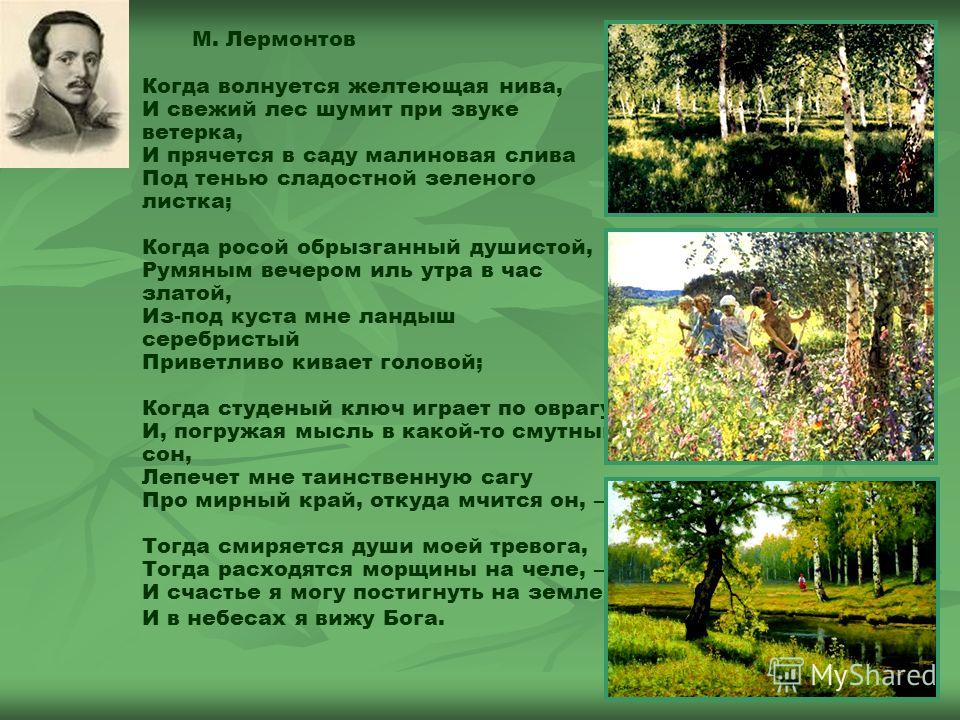 Когда волнуются желтеющие нивы лермонтов стих Когда волнуются желтеющие нивы лермонтов стих