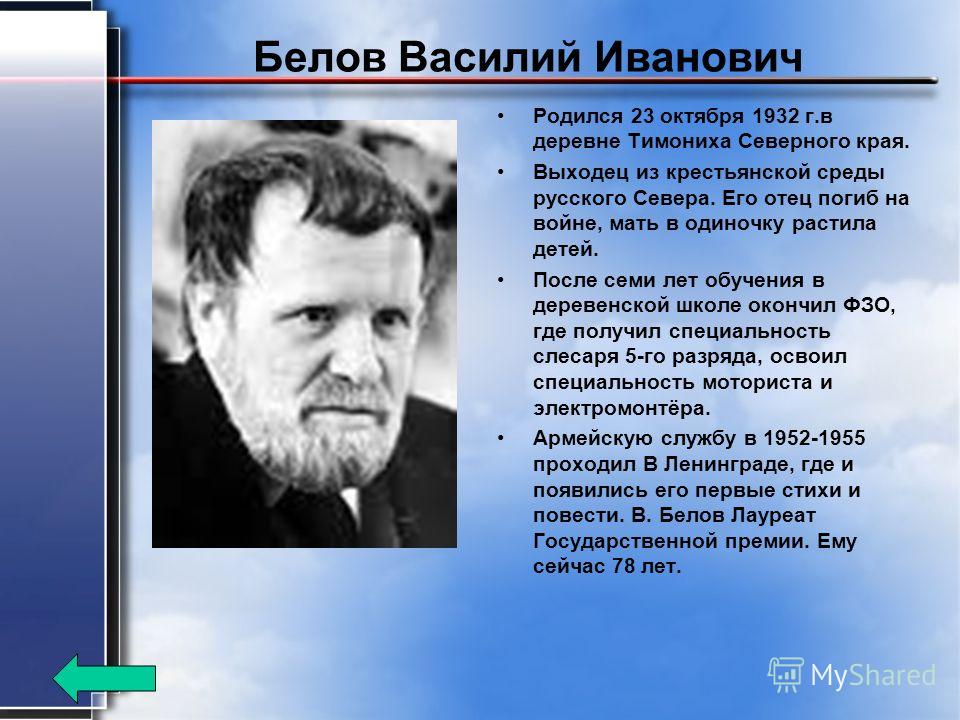 Василий Иванович Белов Презентация Василий Иванович Белов Презентация